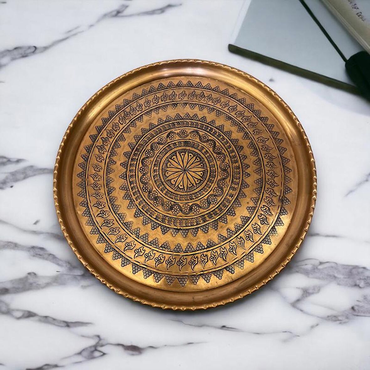 Zımba İşlemeli Bakır Tepsi 33 cm