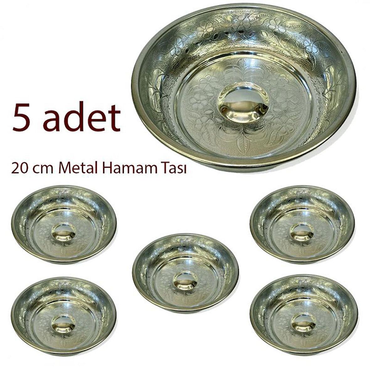 5 adet 20 cm Metal Hamam Tası