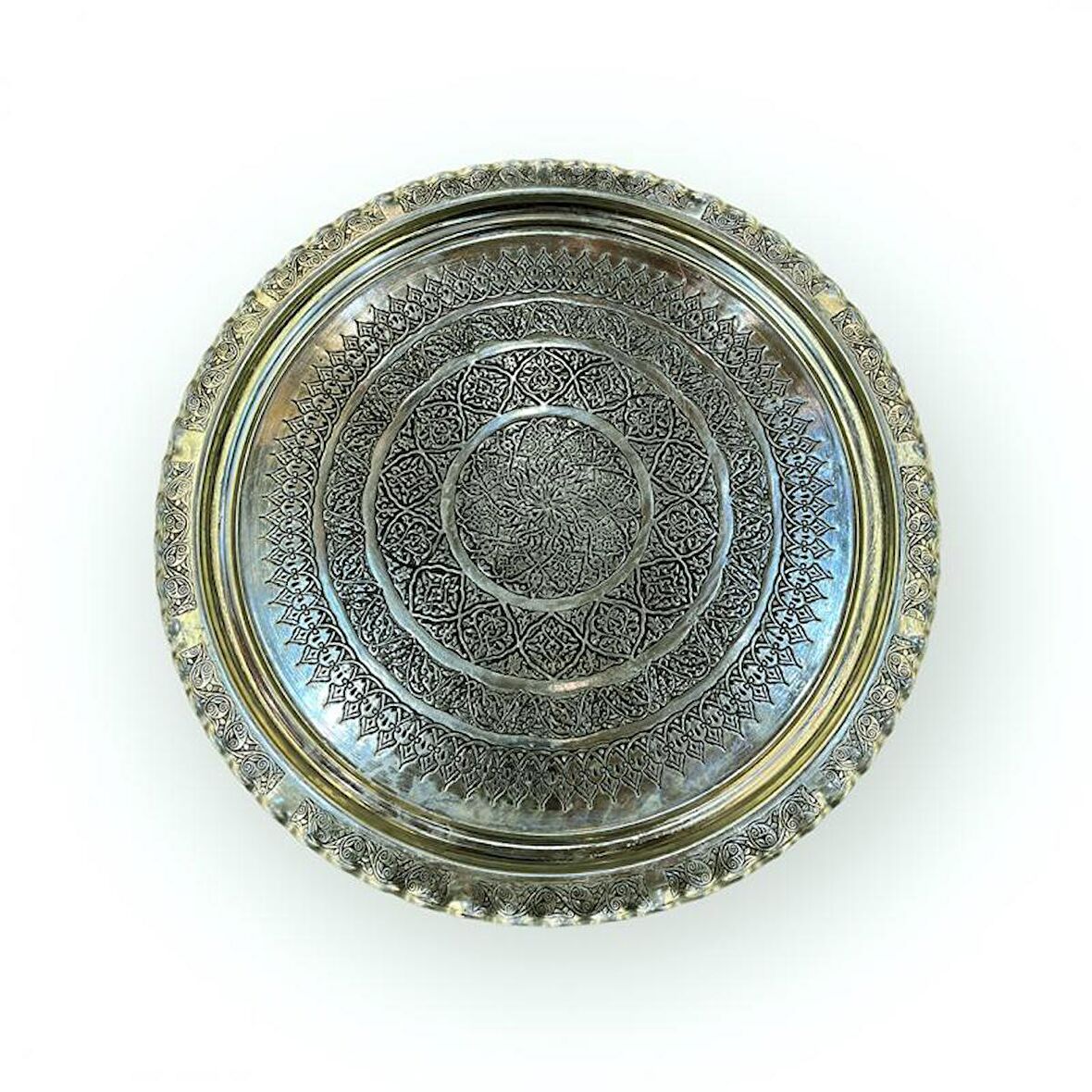 50 cm Kalaylı Eskitme İşlemeli Bakır Sini