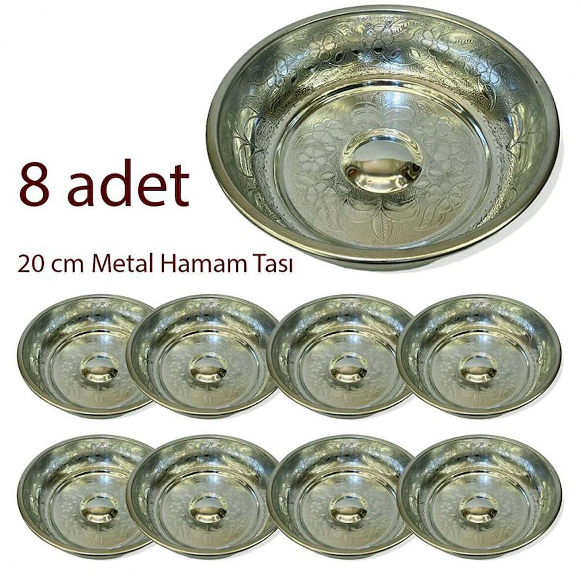 8 adet 20 cm Metal Hamam Tası