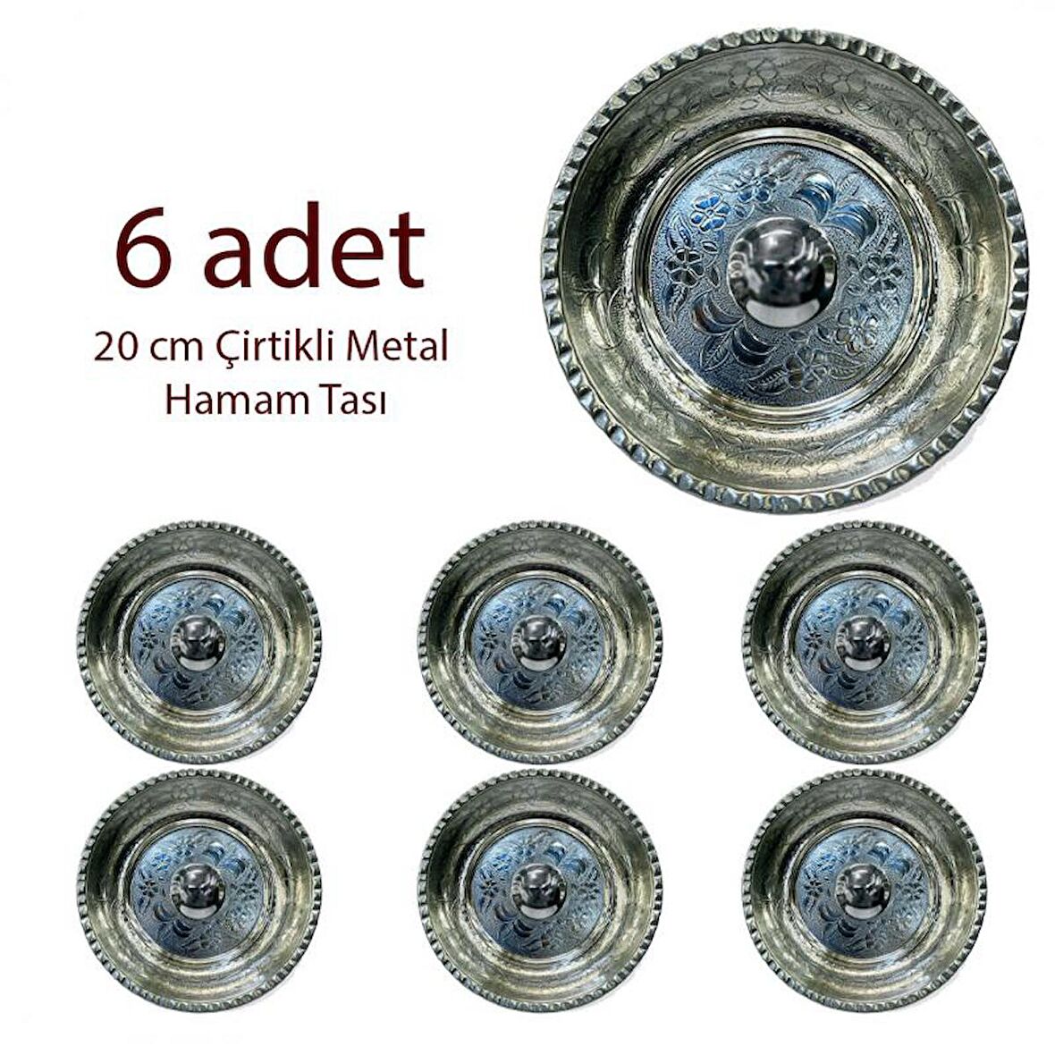 6 adet 20 cm Çirtikli Metal Hamam Tası