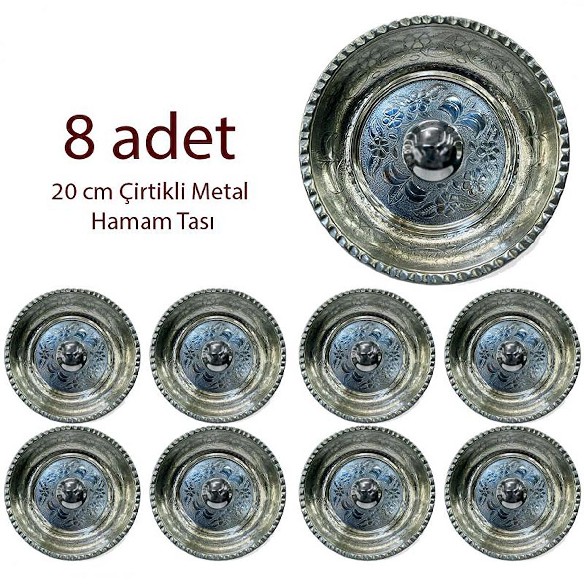 8 adet 20 cm Çirtikli Metal Hamam Tası