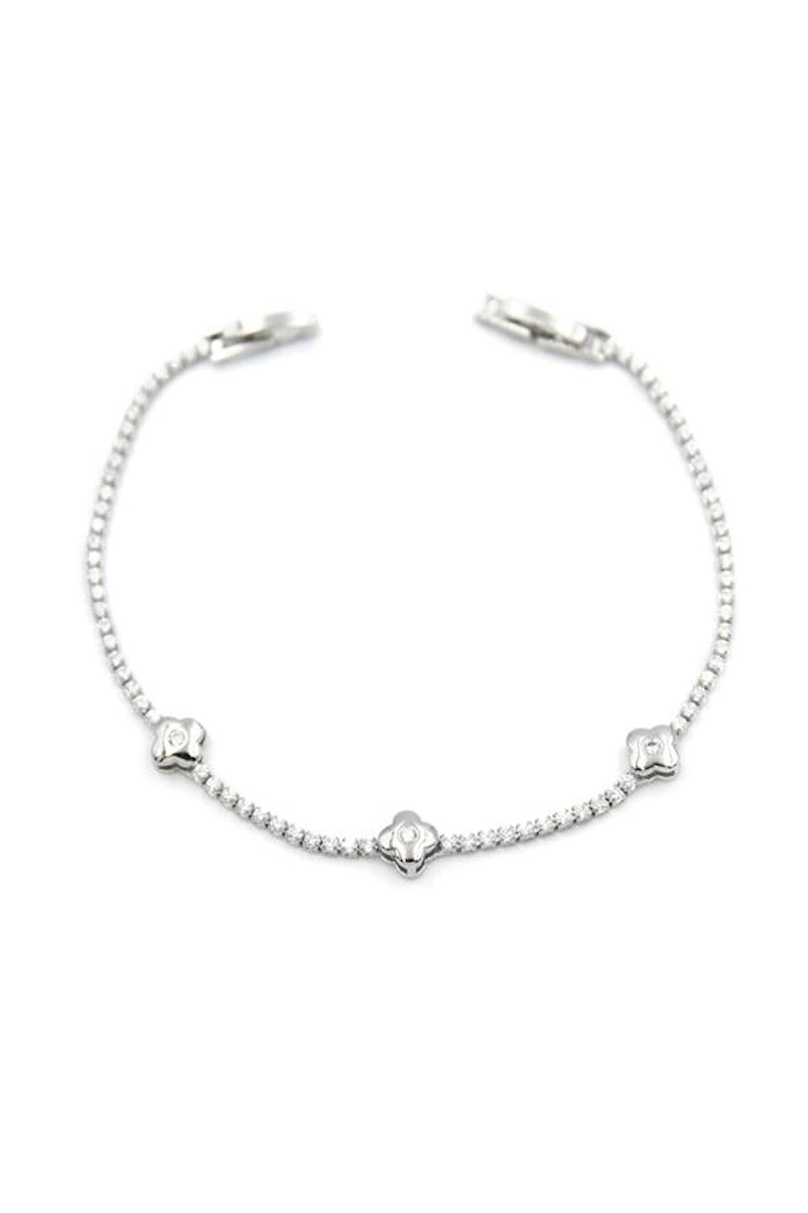 Taşlı Yonca Bileklik - Gümüş