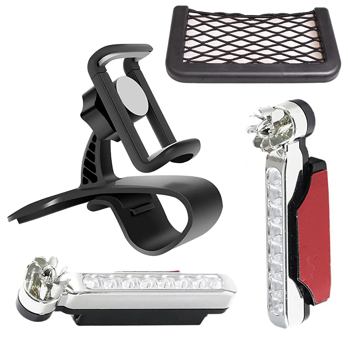 Upway 3 in 1 Araç İçi Universal Telefon Tutucu ve Organizer File Eşya Cebi Rüzgar Enerjili Led Lamba Hediyeli