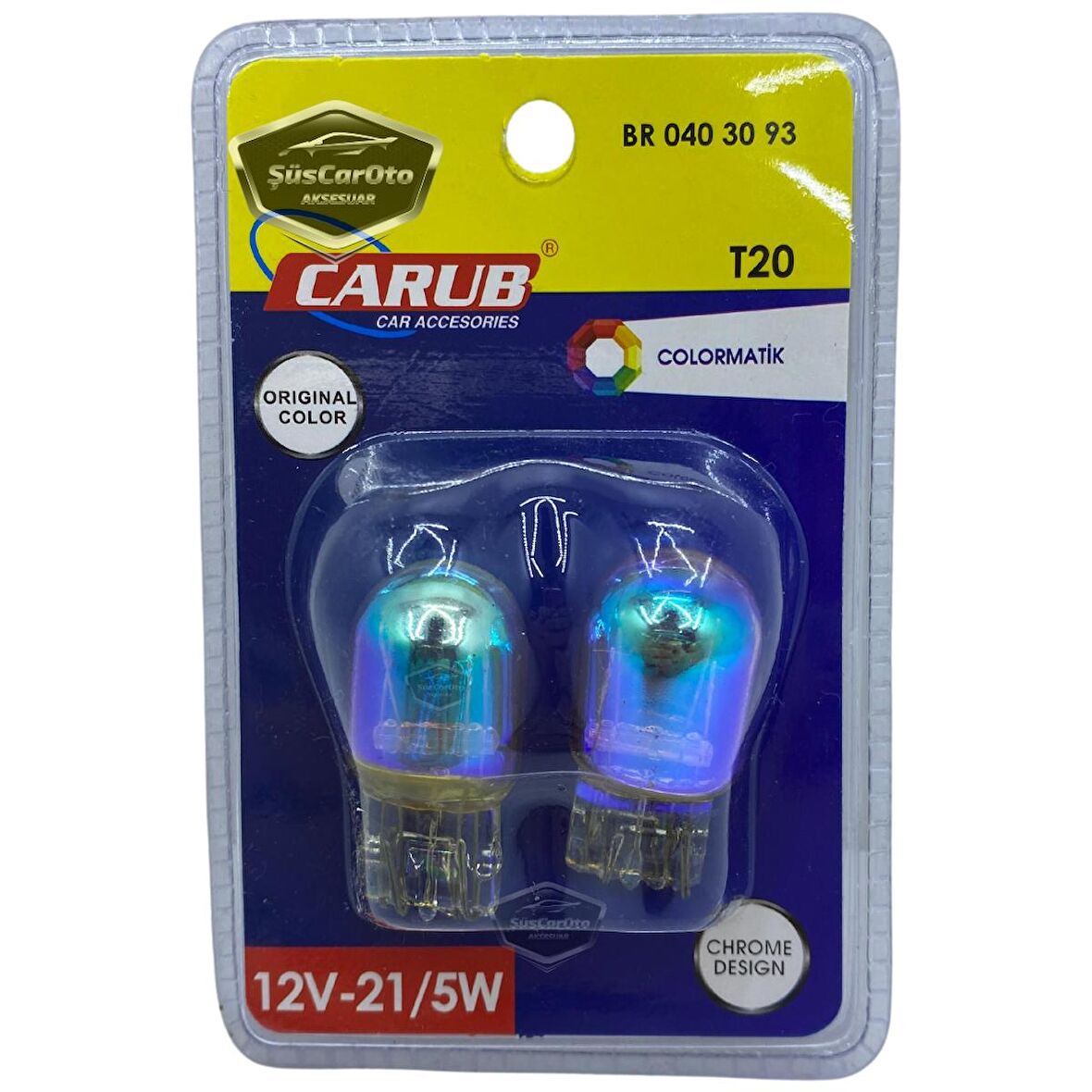 Carub Diadem Ampul Krom Amber Park Sinyal Ampulü Gündüz Farı T20 WY21/5W 12V Turuncu Işık Colormatik 2'li Takım