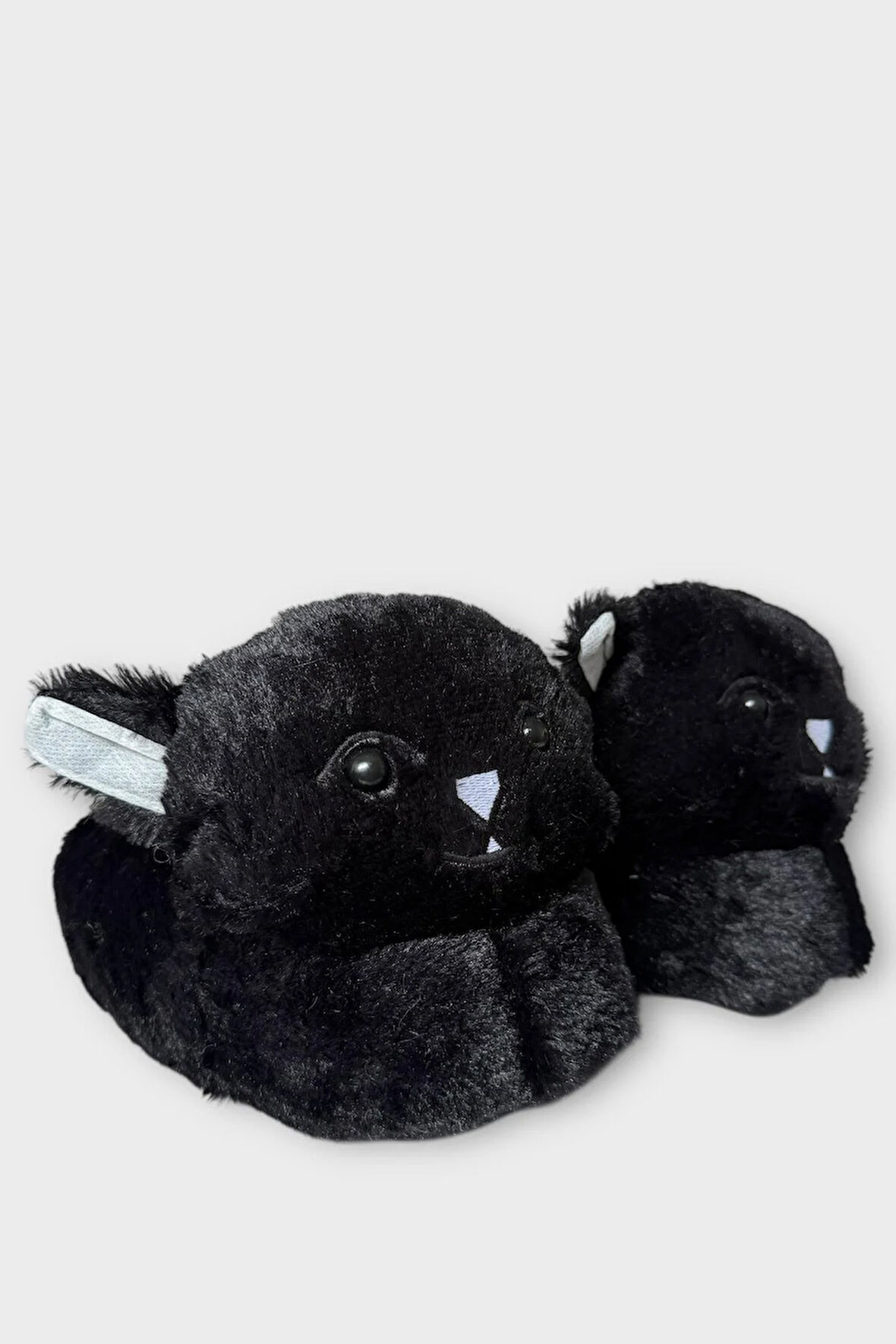 Kadın Sevimli Kedi Figürlü Peluş Panduf SİYAH