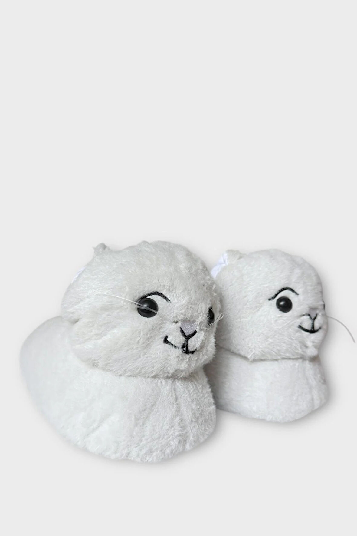 Kadın Sevimli Kedi Figürlü Peluş Panduf BEYAZ