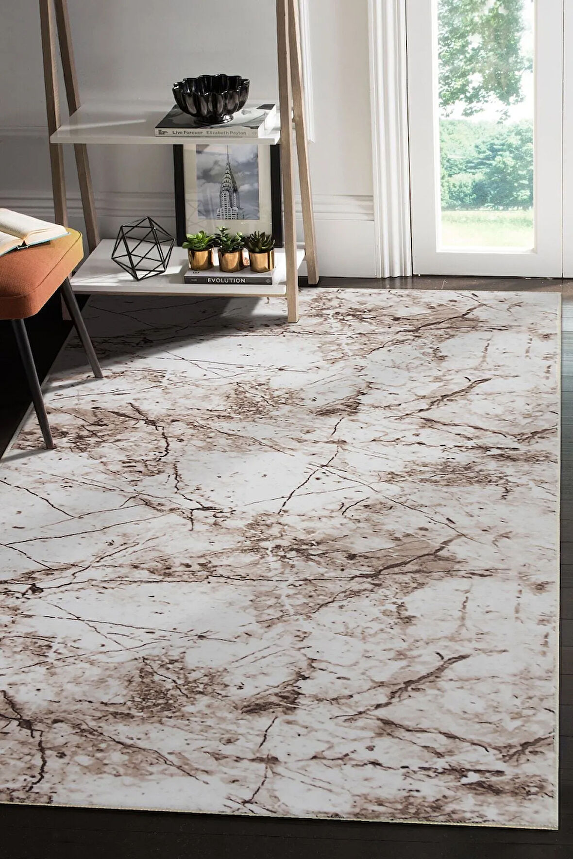 Silvia Vl Makinede Yıkanabilir Dayanıklı Kaymaz Taban Antialerjik Halı Kahve-Bej-Krem