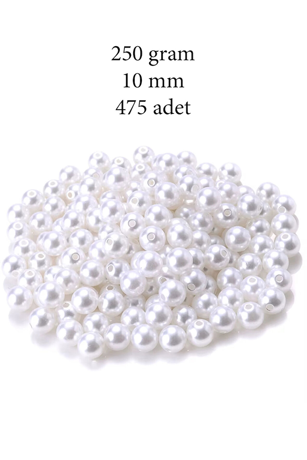 250 gram 10mm Beyaz Renk Plastik İnci Boncuk Çanta ve Takı Yapım Boncuğu (~475 adet)
