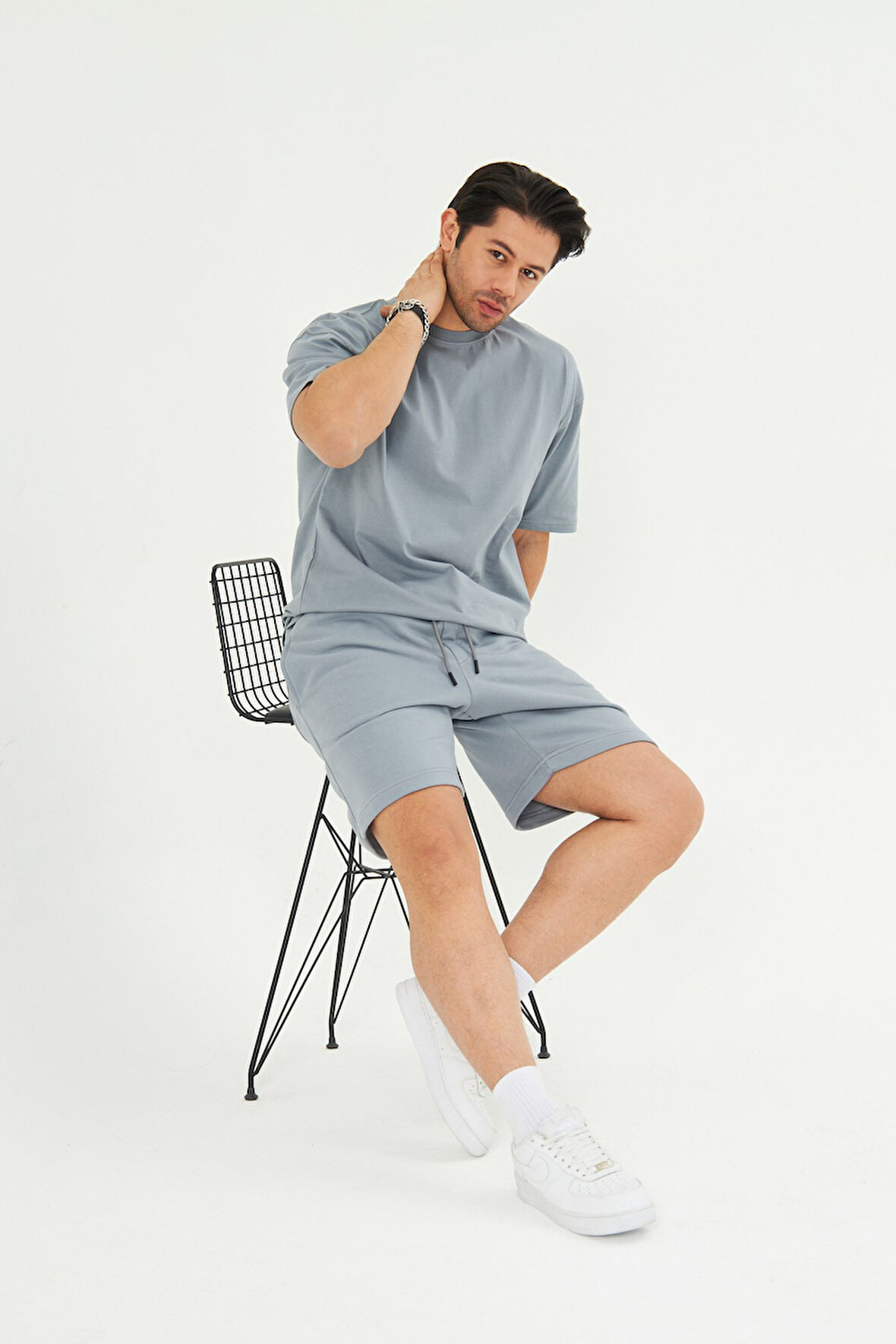 Erkek Pamuklu Basic Oversize  Bisiklet Yaka Kısa Kollu Tişört