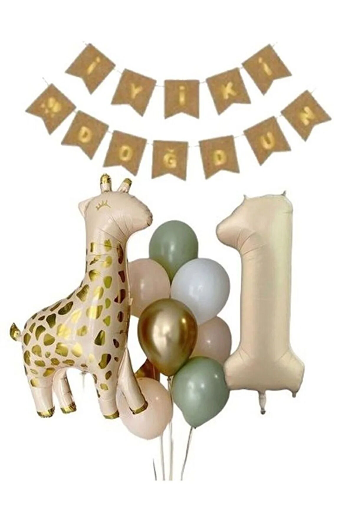 ZÜRAFALI KREM RAKAMLI BALON SET