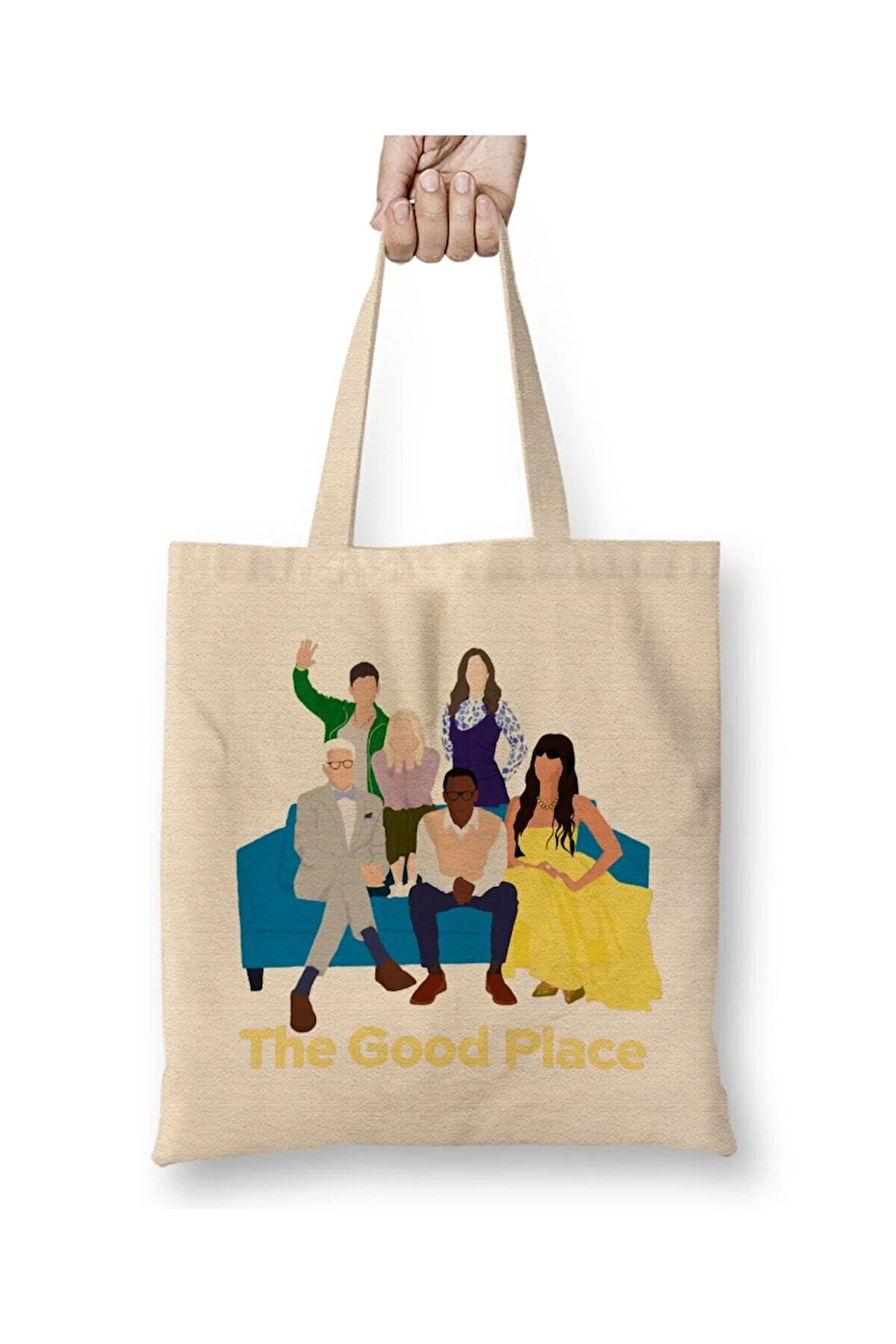 The Good Place Nice Place Beyaz Bez Çanta Uzun Saplı Alışveriş Çantası Plaj Çantası