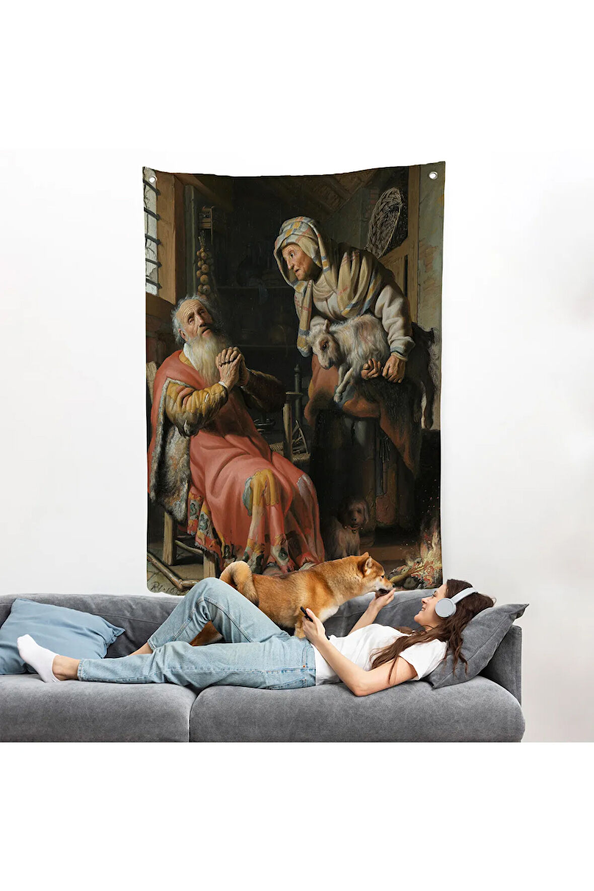 Rembrandt - Tobit ve Anna Çocuk ile Birlikte Duvar Örtüsü-7439