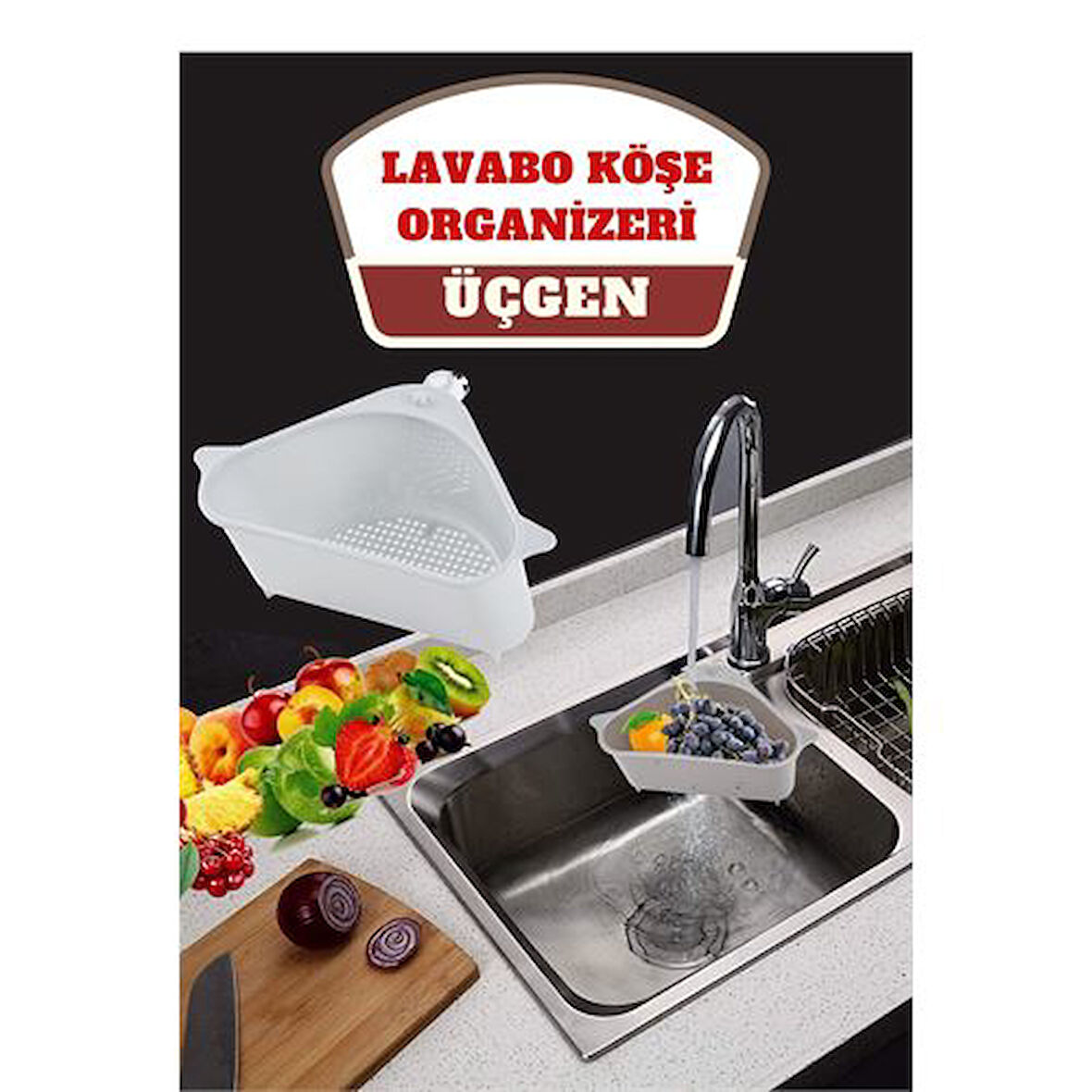  Barazza Üçgen Lavabo Köşe Süzgeçli Organizer BEYAZ