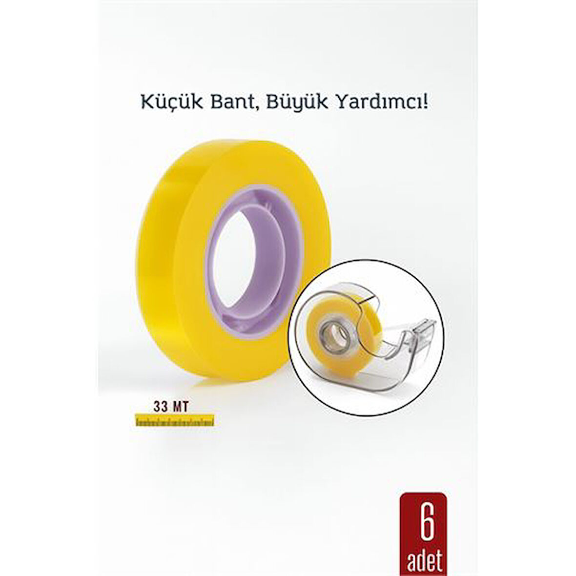 Modacar 6 lı paket Para Bandı Küçük Makinelere 12MM 33 mt Küçük Makine Bandı – Şeffaf Bant | Masa Üstü Dispenser Uyumlu