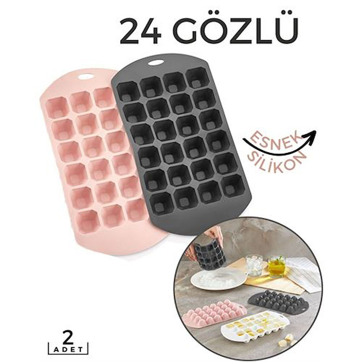  Hızlı Buz Kalıbı 2 li 24 Bölme Esnek Silikon Sauvage Design