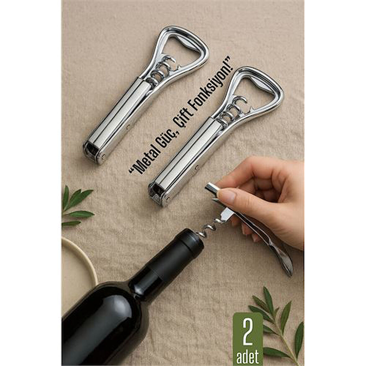 Modacar Barmen Tipi Şişe Açacağı ve Tirbuşon – 2’si 1 Arada | Ergonomik, Dayanıklı, Sofra Tipi Açacak