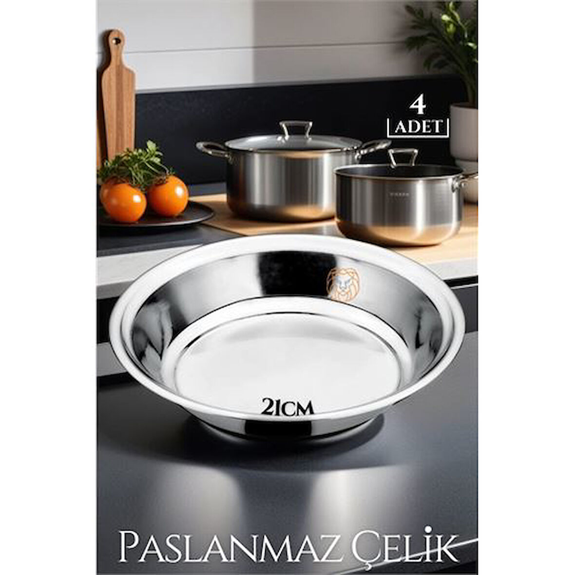  21 cm 4 LÜ Tabak Seti Paslanmaz Çelik B.Caprio Design