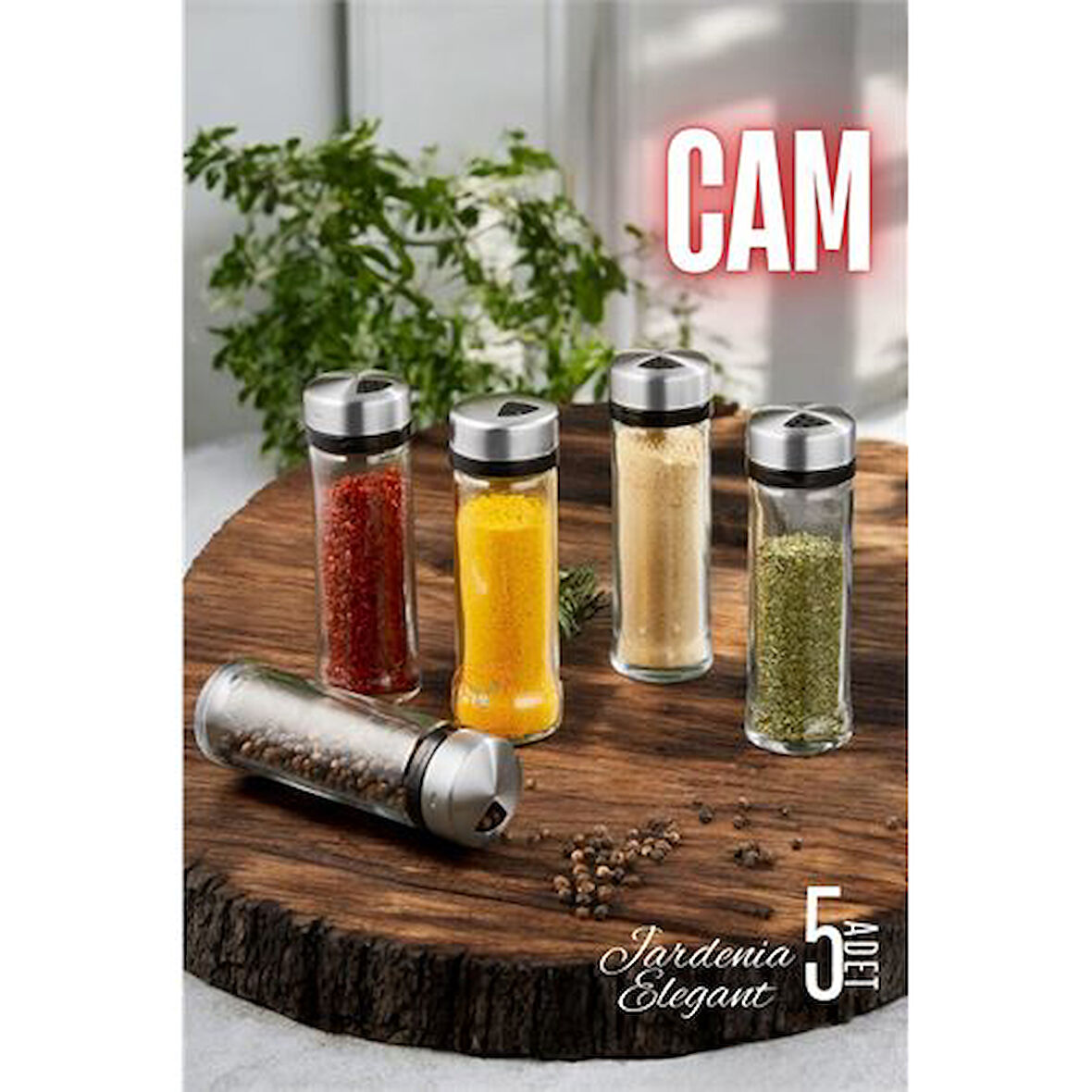  Cam Tuzluk Baharatlık 5 ADET Jardenia Elegant