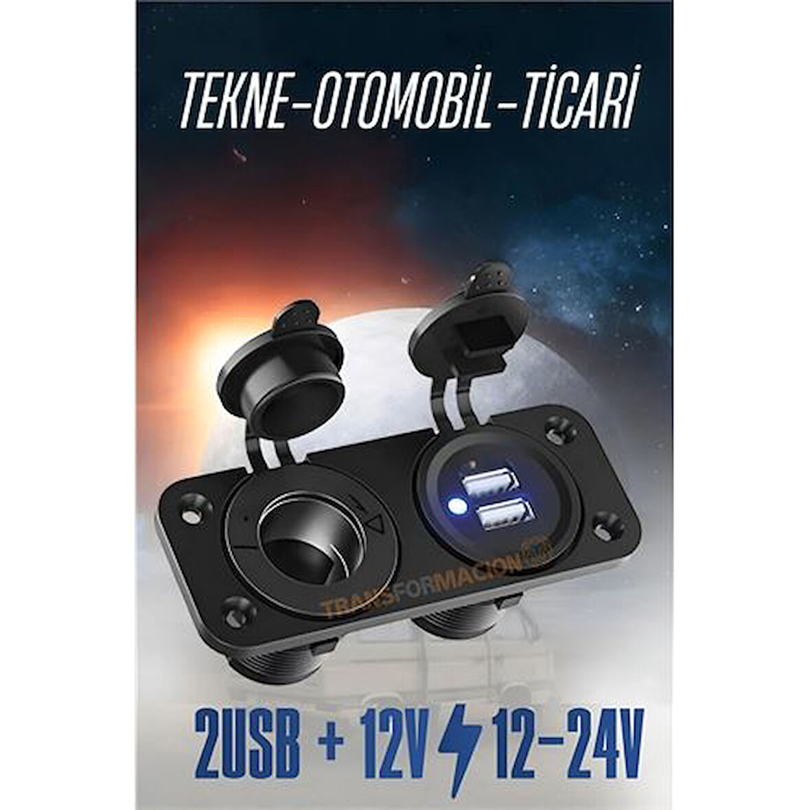 ModaCar USB + 12-24 Volt Çakmak Giriş Soket Tekne Oto Kamyonet Soketi Marine Tip Soket 7