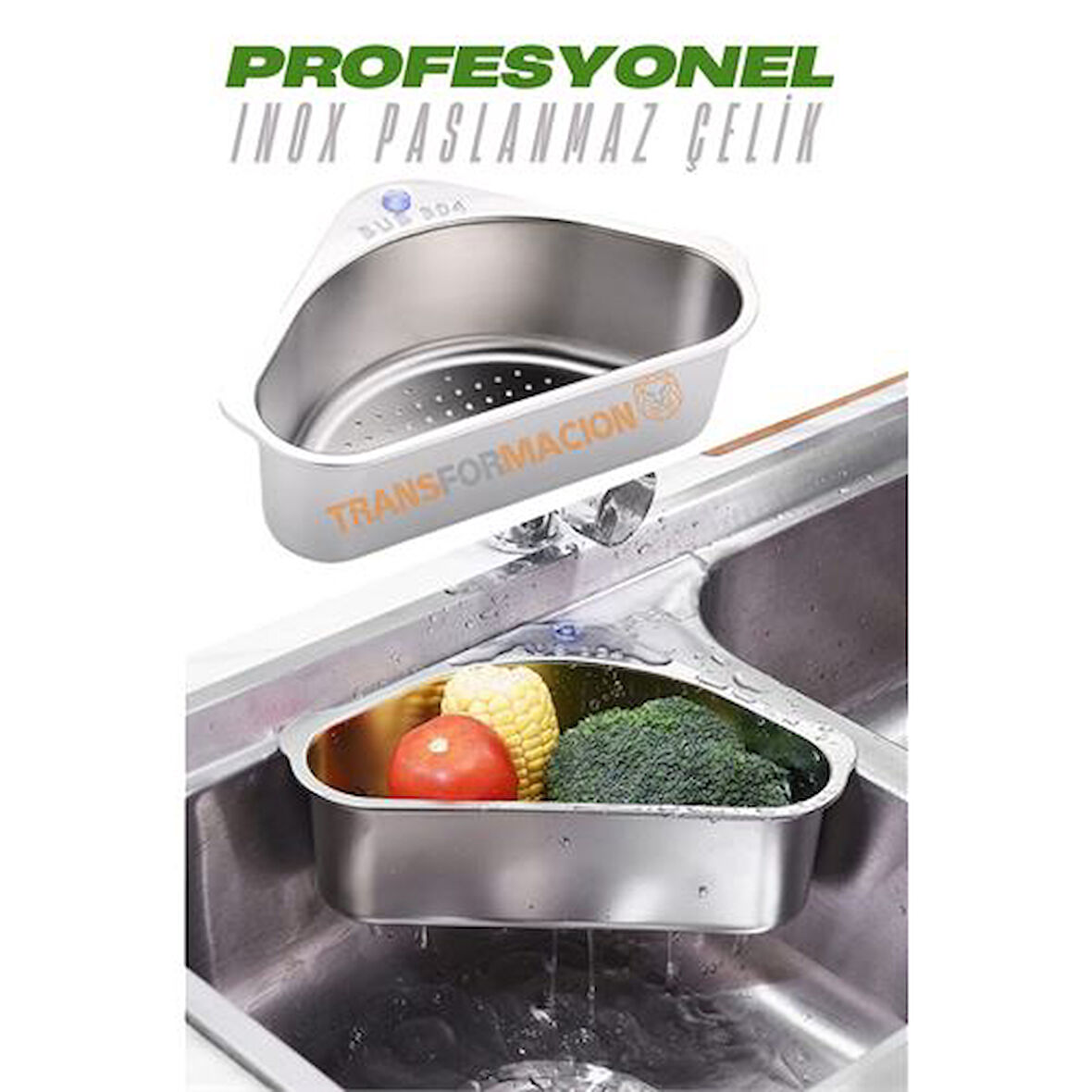 ModaCar Inox Lavabo Köşe Süzgeci Organizer 304 Paslanmaz Çelik