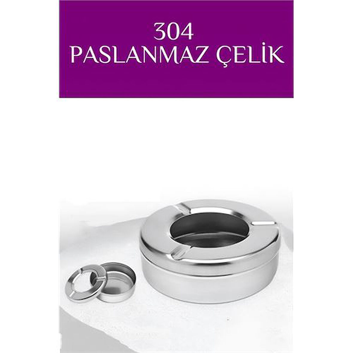 Modacar Kapaklı Paslanmaz Yuvarlak Küllük - Kapaklı 304 Çelik Kül Tablası - Kafe Küllüğü Restoran Küllüğü