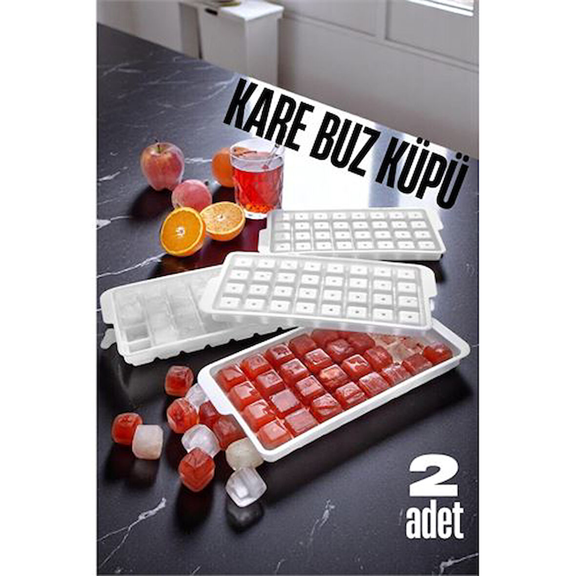 ModaCar Buz Kalıbı KARE İçecek Buz Kalıbı - Mutfak Buz Kalıbı Kolay Çıkarılır Buz Kalıbı 2 ADET