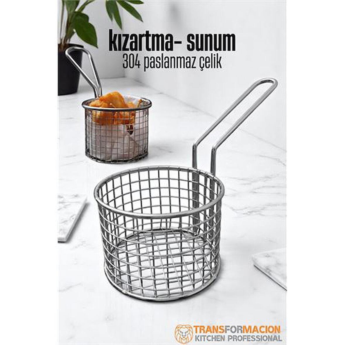 Modacar Patates Kızartma Süzgeci - Sunum Süzgeci 304 Paslanmaz Çelik