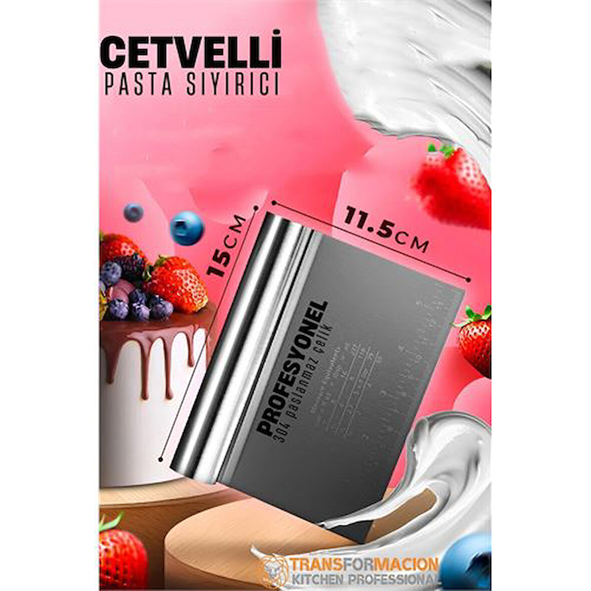 Modacar Pasta Spatulası - Profesyonel Hamur Sıyırıcı - Ölçü Cetvelli Pasta Hamur Spatulası