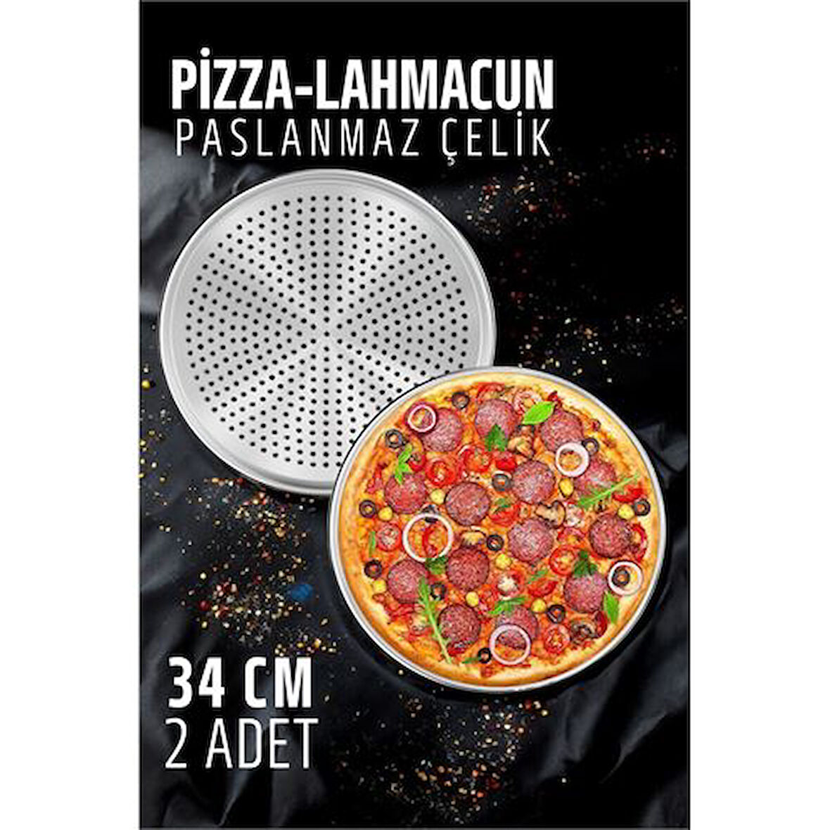 Modacar Pizza Tepsisi - Lahmacun Pizza Pide Pişirme Tepsisi 34 CM 2 li SET