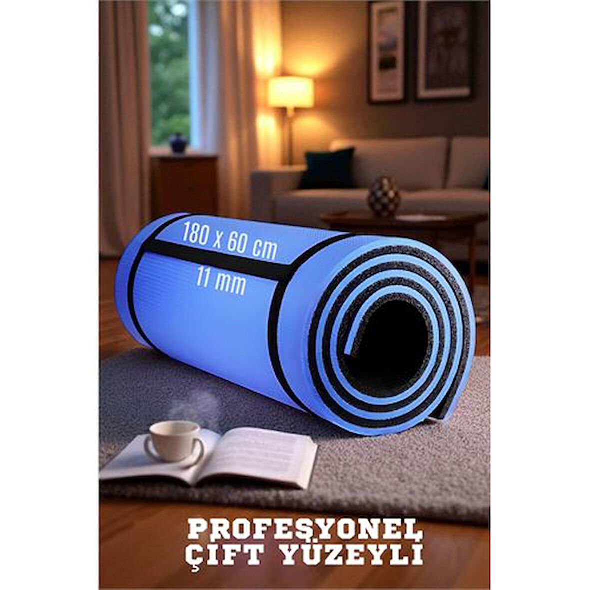 Modacar Pilates Matı- Spor Matı - Yoga Matı 11 mm Çift Taraflı Mavi