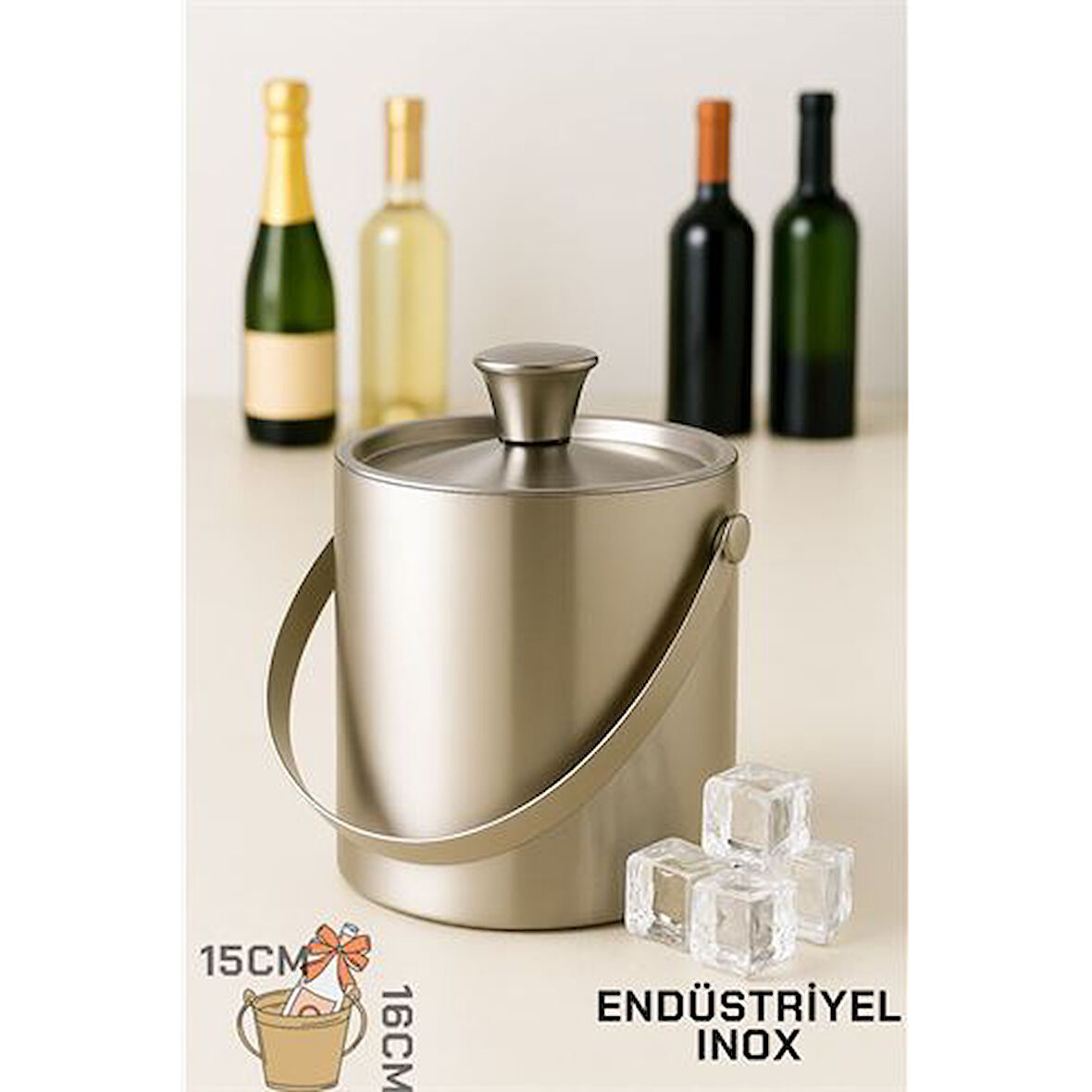 Modacar Buz Kovası Çift Cidarlı Yalıtımlı Endüstriyel Inox Şampanya Şarap Bira Soğutucu BIG