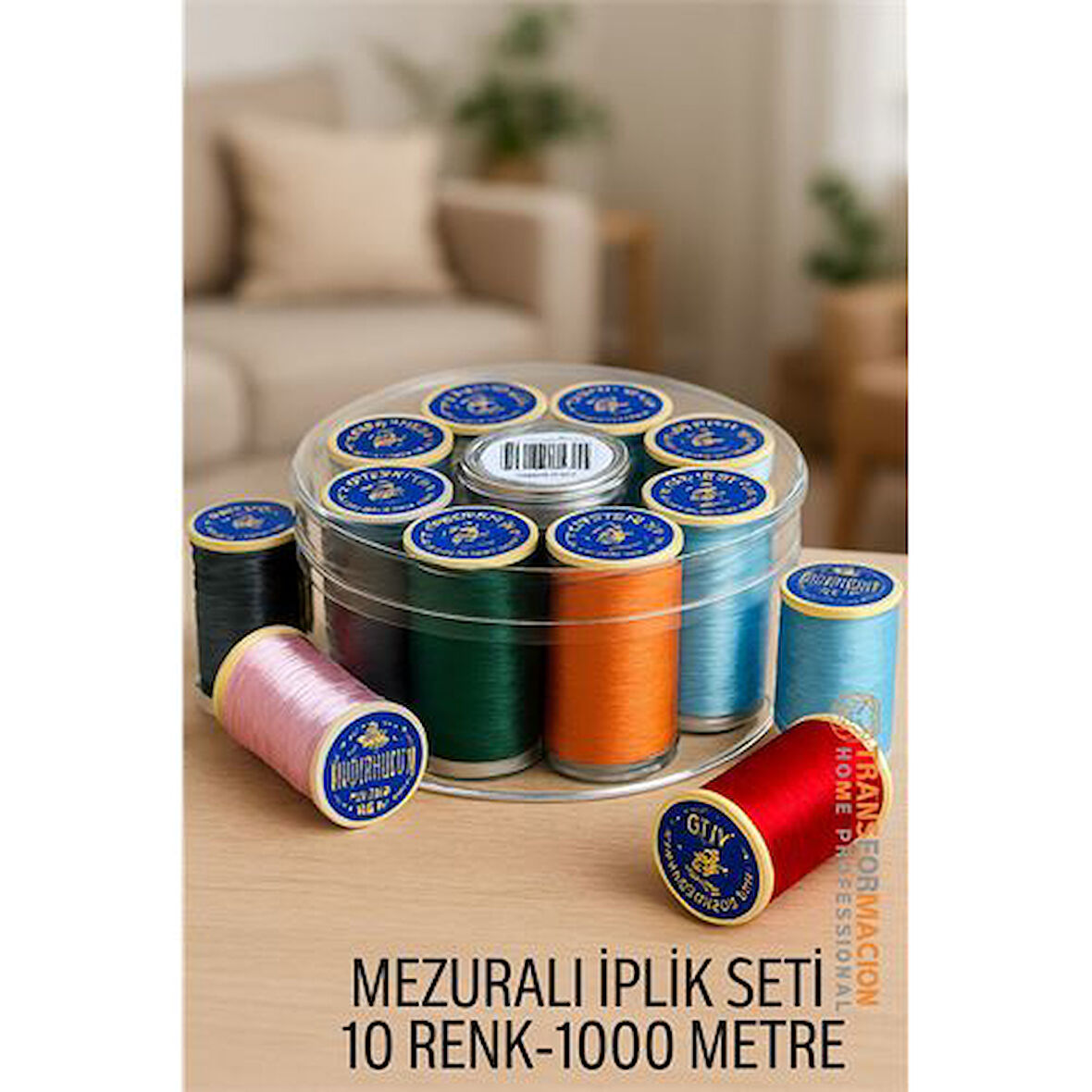 Modacar Dikiş İpliği Seti - 10 Renk 1000 Mt Kutulu Mezuralı Dikiş Seti