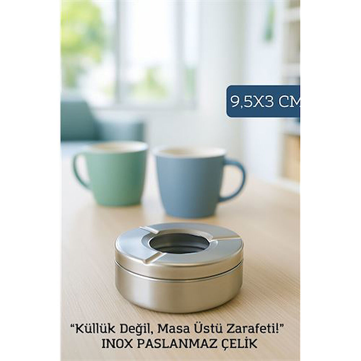 Modacar Inox Çelik Küllük – 9.5 cm x 3 cm | Modern, Hijyenik ve Dayanıklı Tasarım