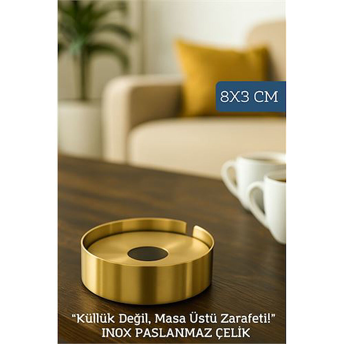 Modacar Gold Inox 1 MM Scotch Çelik Küllük – 8 cm x 3 cm | Modern, Hijyenik ve Dayanıklı Tasarım
