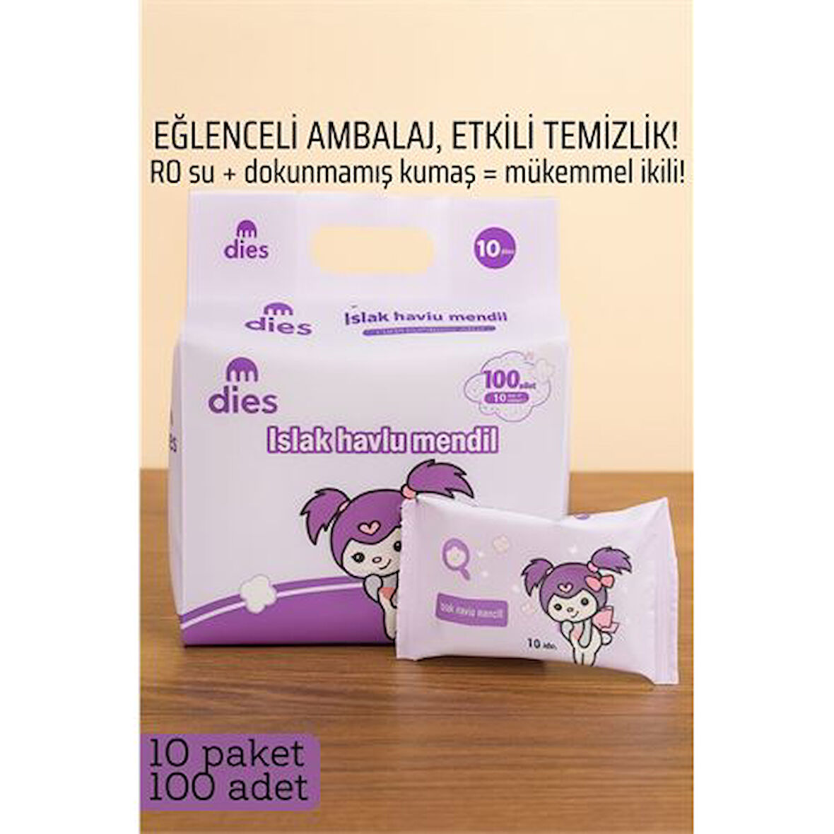 Dies Islak Mendil -RO Saf Su & Dokunmamış Kumaşlı, 100 Yaprak Temizlik Keyfi MOR
