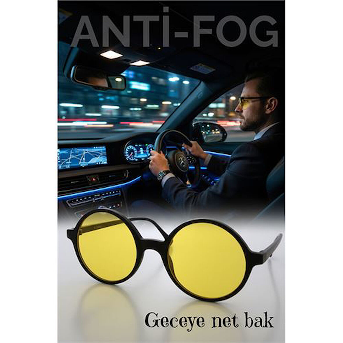 Parlama Önleyici Gece Sürüş Görüş Gözlüğü Sis Far Işık Önleyici Anti-Fog Gözlük