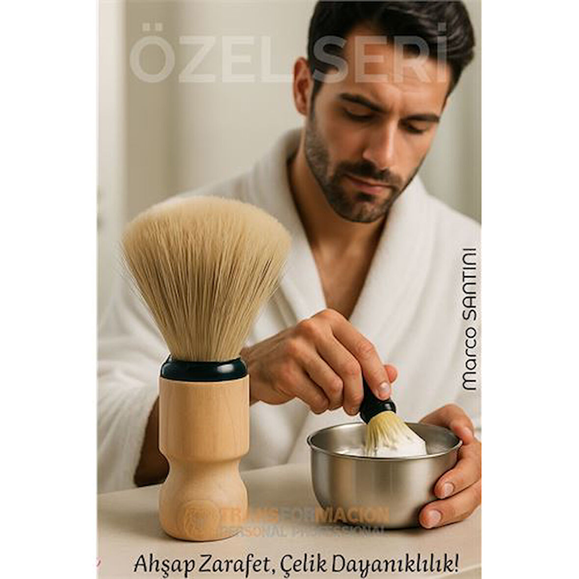 Klasik Tıraş Seti – Ahşap Saplı Fırça & 304 Paslanmaz Çelik Tıraş Tası