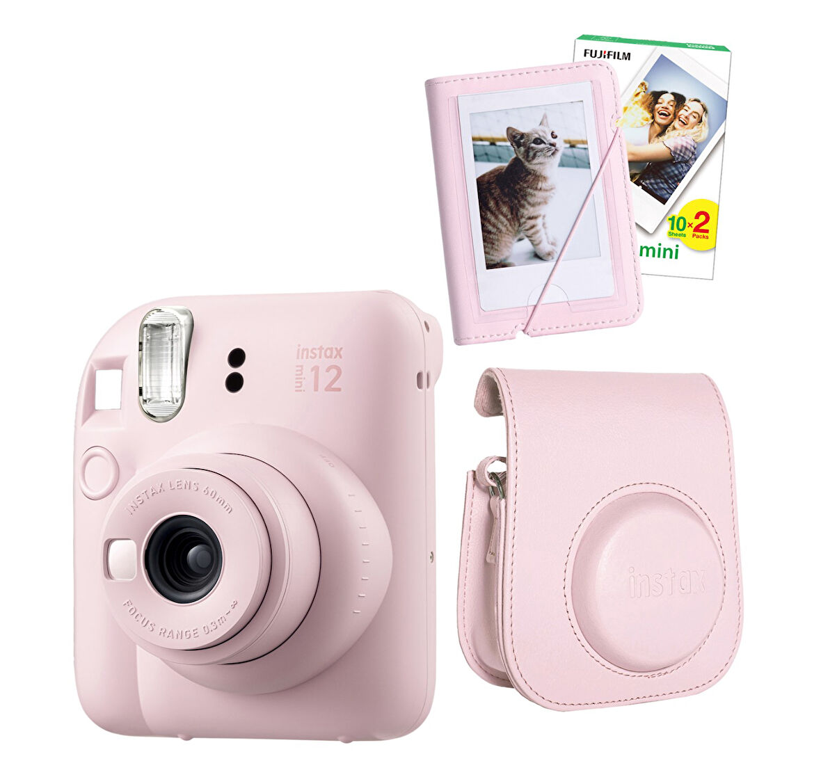 Fujifilm Instax Mini 12 20 Filmli Mini Albüm ve Deri Kılıflı Pembe Fotoğraf Makinesi