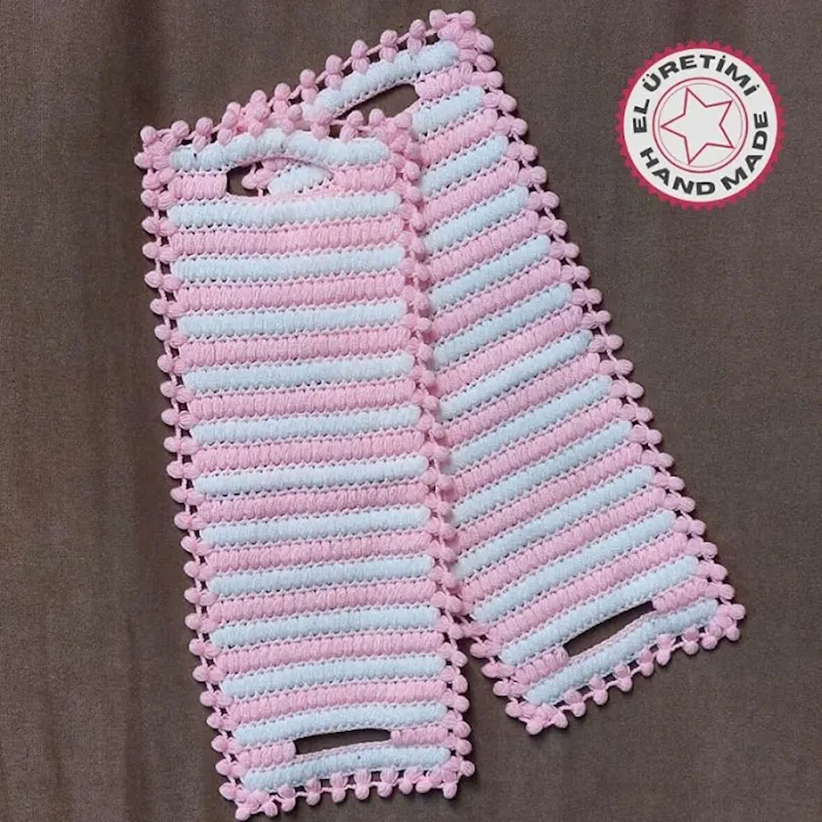Uretti - Emine 9106 - 6378 El Örgüsü Çift Renkli 2’li Banyo Lifleri - Pembe