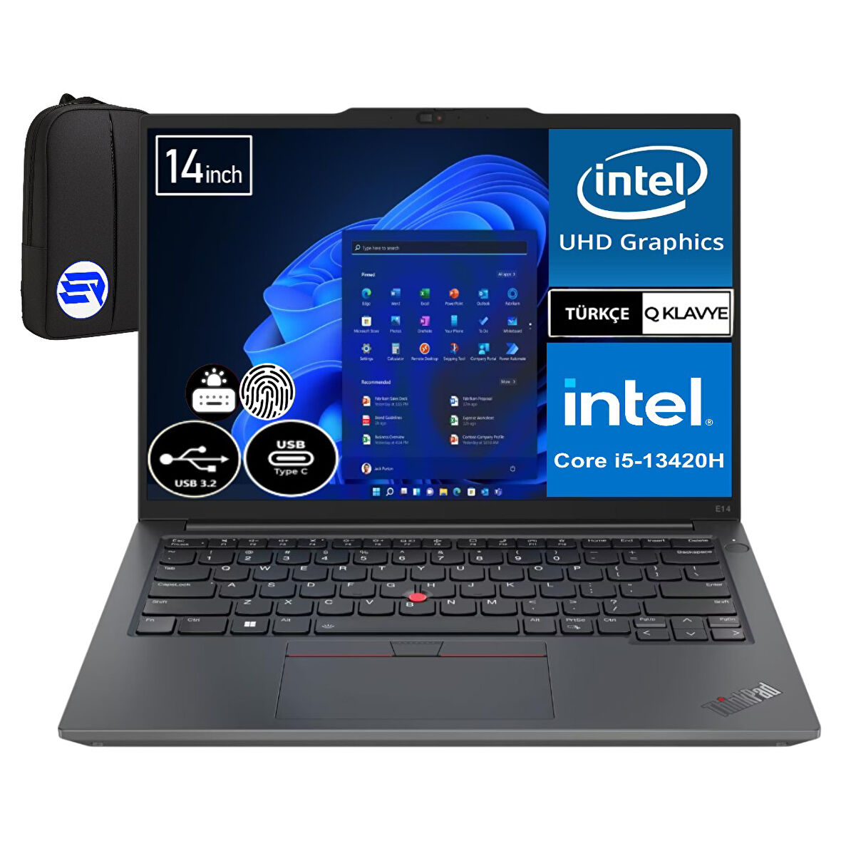 Lenovo Thinkpad E14 Gen 5 21JK00LCTX I5-13420H 16 GB 512 GB SSD UHD Graphics 14" Wuxga WIN11 Pro + Elektropasaj Çanta