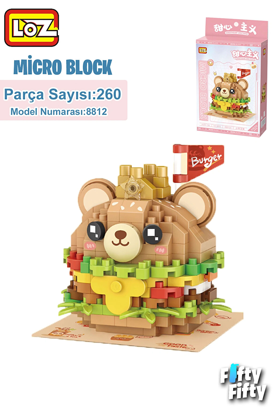 LOZ Micro Block Serisi Sevimli Burger 260 Parça Oyuncak Yapım Seti FFLZ-8812