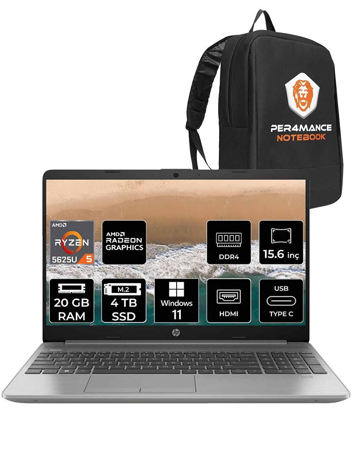 HP 255 G9 RYZEN 5 5625U 20GB RAM 4TB SSD 15.6'' FHD W11HOME 723Q2EA & PER4 ÇANTA 