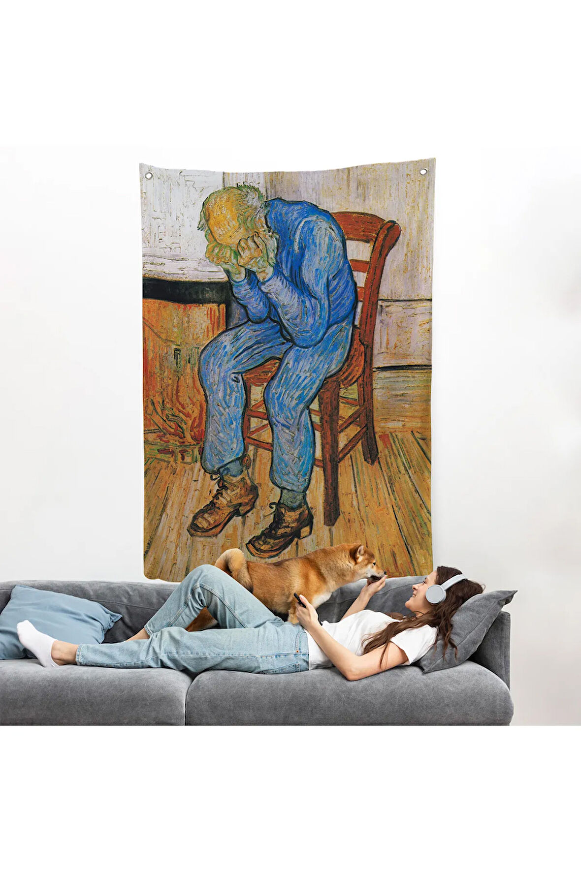 Acı Çeken Yaşlı Adam Sonsuzluğun Eşiğinde Duvar Örtüsü - Vincent van Gogh-7442