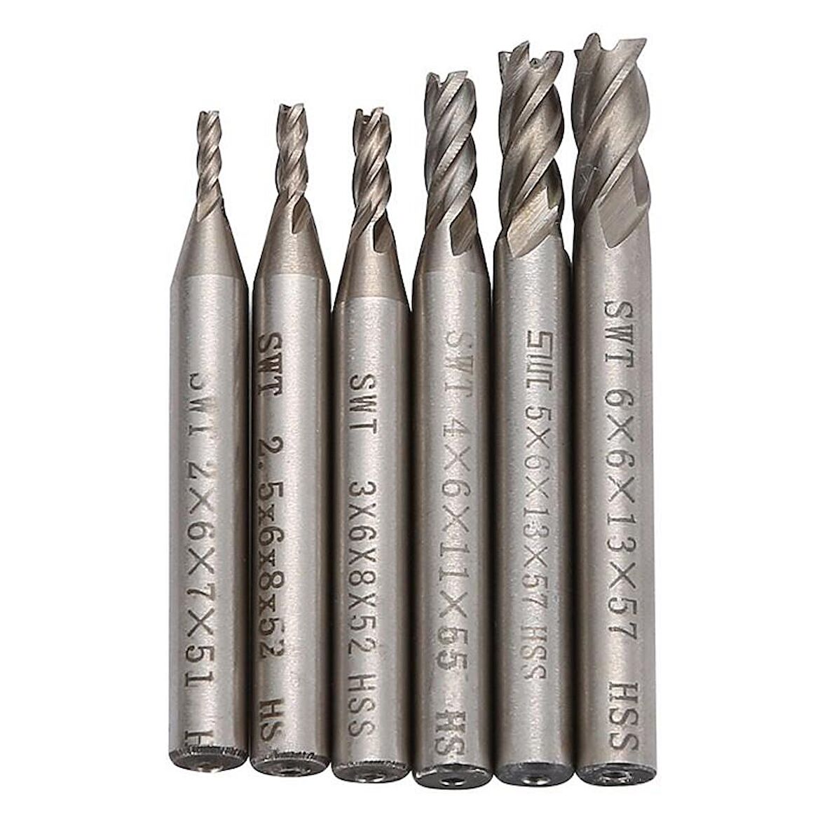 CNC Karbür End Mill HSS Karbür 2mm-6mm Çap Freze Kesici 6 Adet