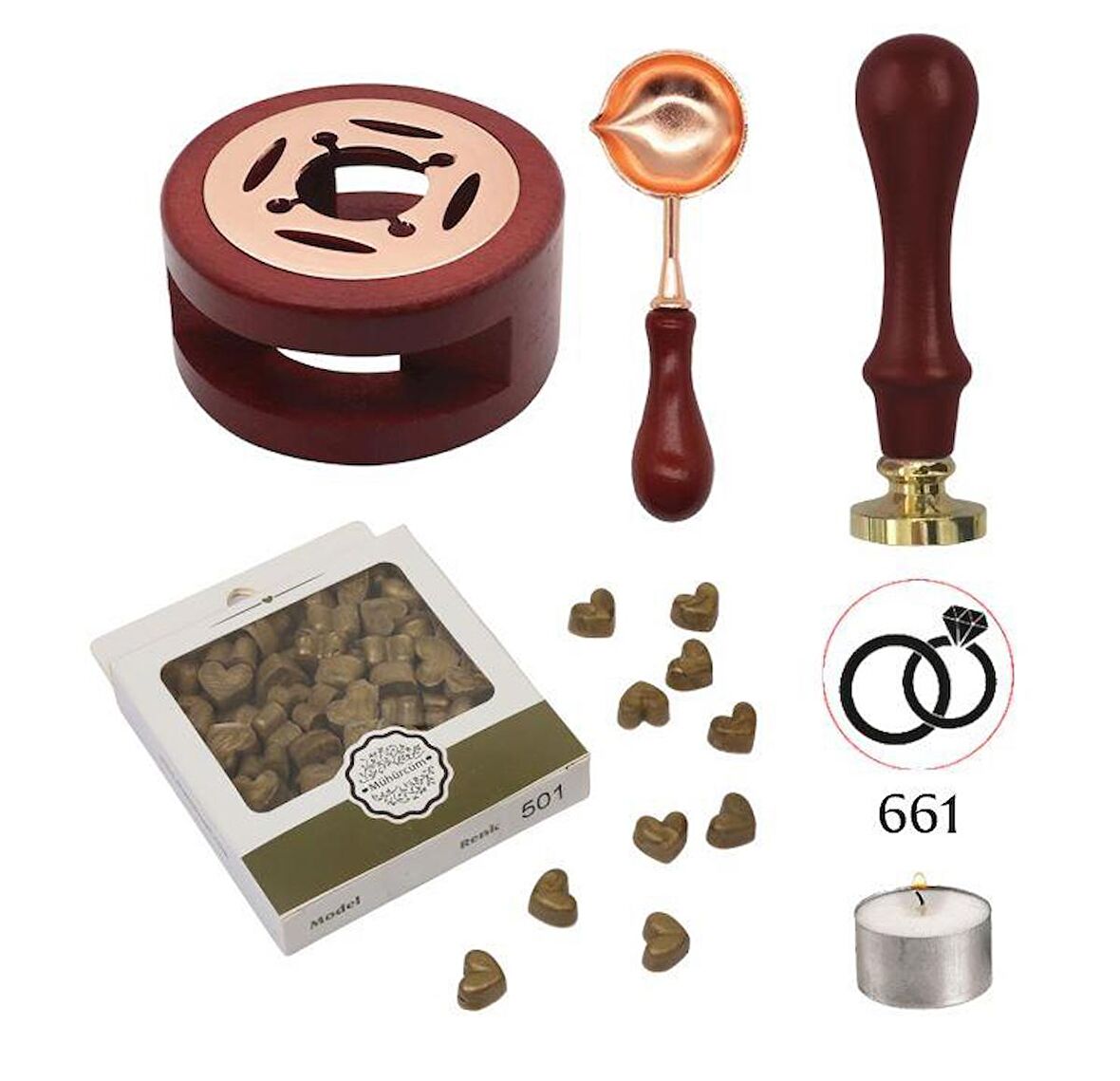 Davetiye Mum Mühürü Uygulama Seti Kahverengi 661 Yüzükler