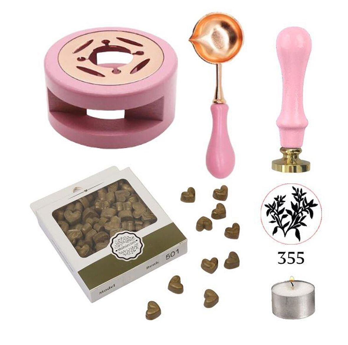 Davetiye Mum Mühürü Uygulama Seti Yavruağzı Renk 355 Dal Yaprak