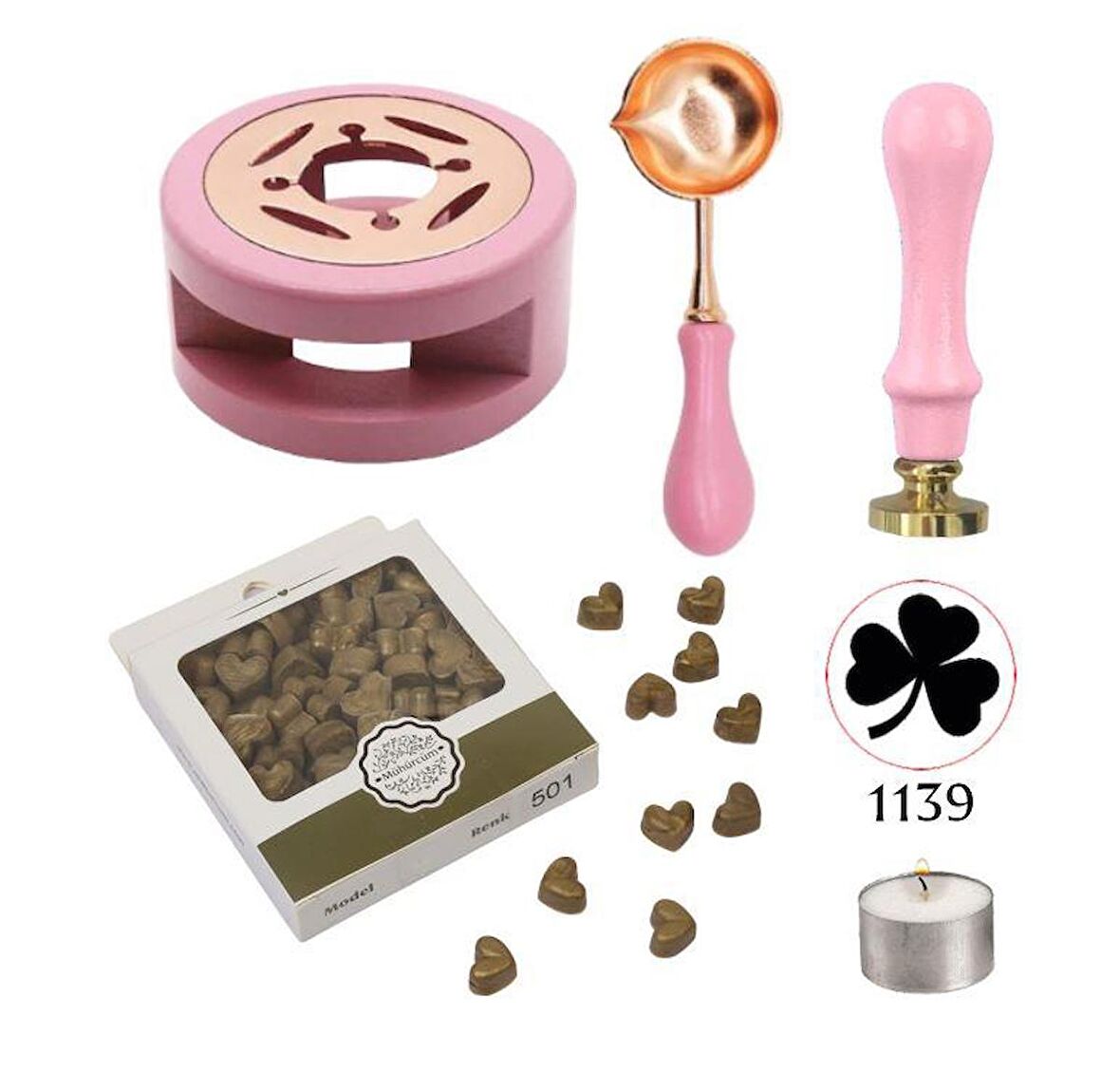 Davetiye Mum Mühürü Uygulama Seti Yavruağzı Renk 1139 Yonca