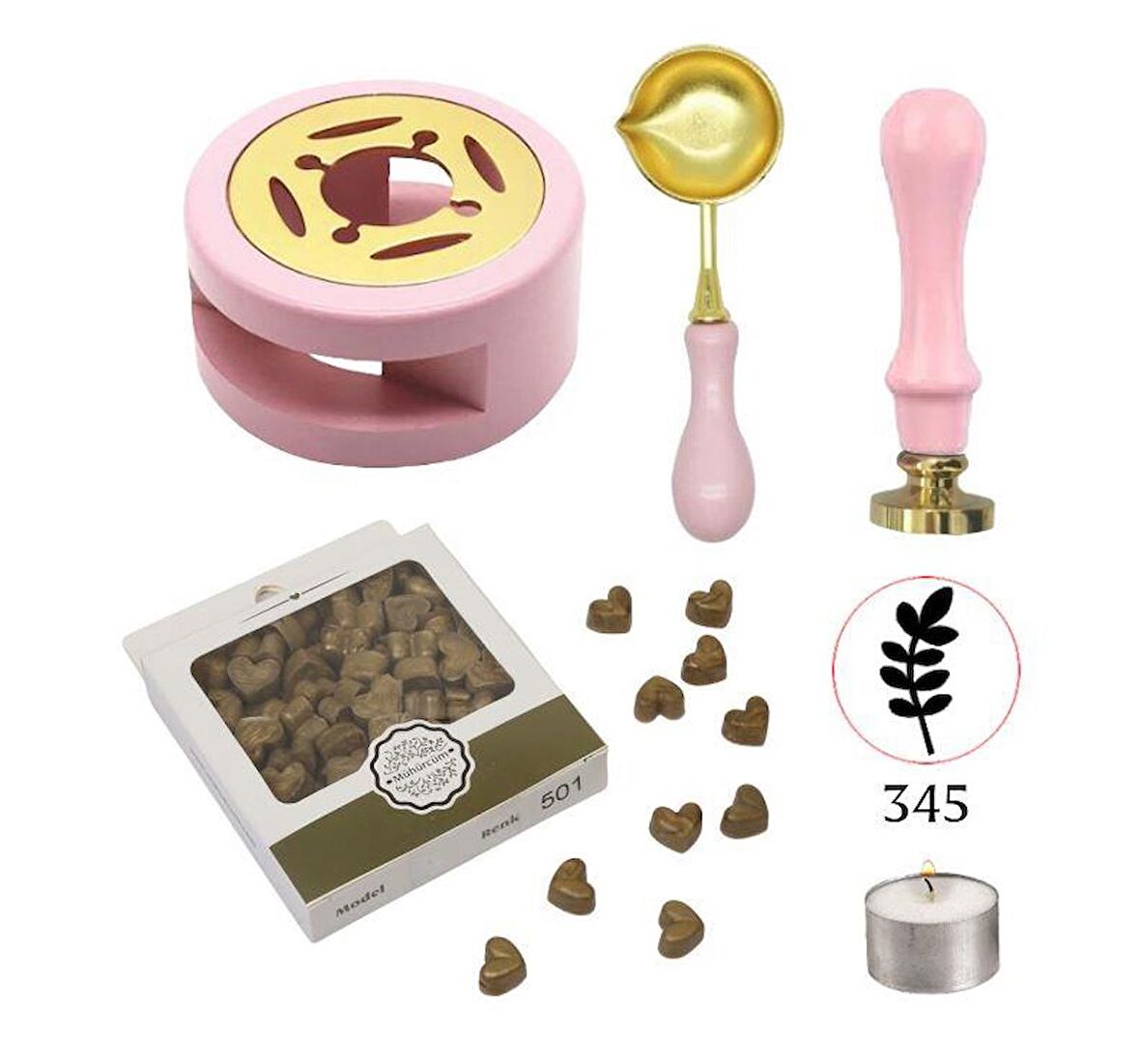 Davetiye Mum Mühürü Uygulama Seti Pembe Renk 337 Bahar Dalı