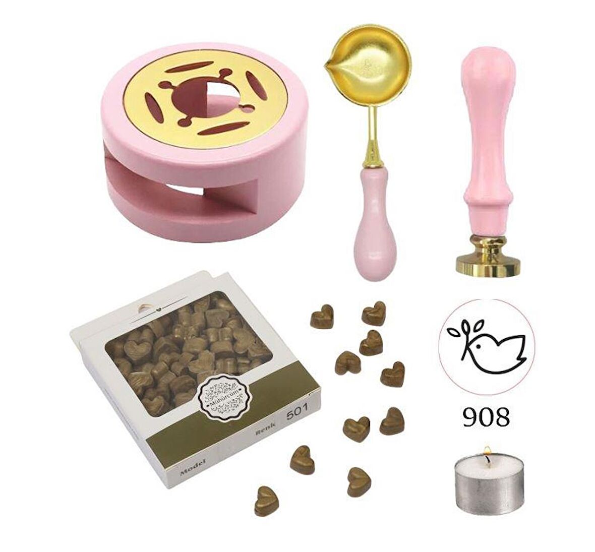 Davetiye Mum Mühürü Uygulama Seti Pembe Renk 908 Barış Güvercini
